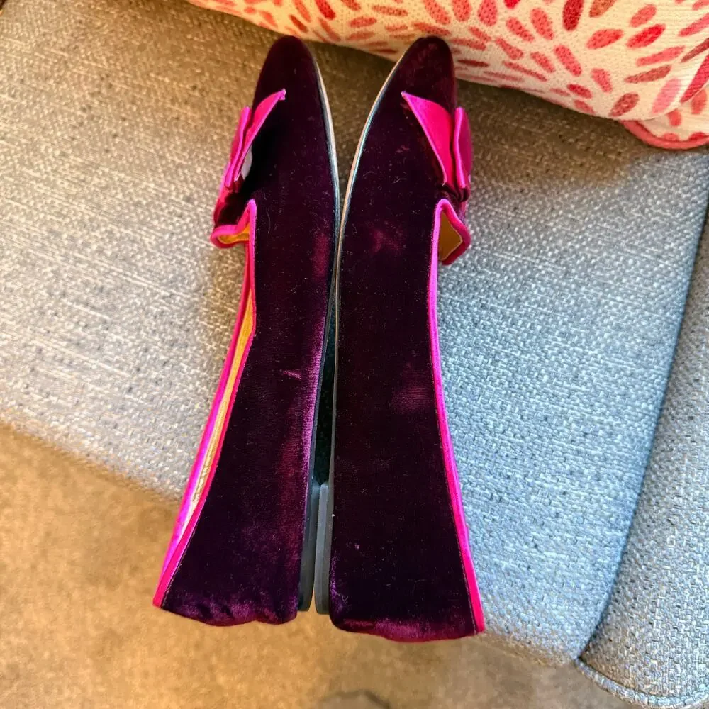 Kate Spade Astaire Velvet Loafer Bow Flat 9M Purple Fuchsia - Picture 8 of 8